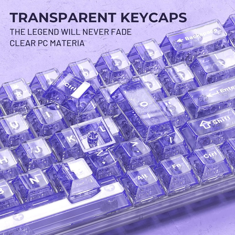 HITIME XVX Clear keycaps, Purple Transparent Keycaps 60 65 75 100 Percent, Crystal Ceramic Custom Key Cap Set 124 Keys, Cherry Profile, Shine Through, Cute Style for Mechanical Keyboards - Image 5